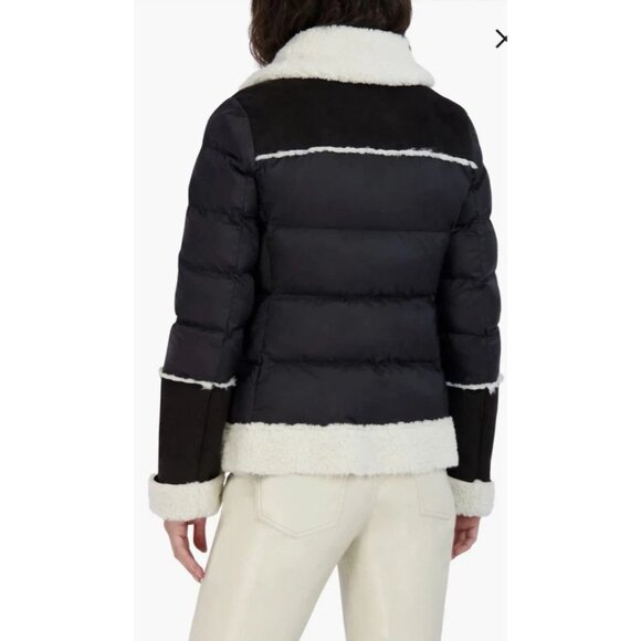 Tahari Black Selena Faux Shearling Trim Jacket Coat Size L Outdoor Winter Fall - Picture 5 of 14